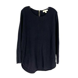 Michael Kors Tunic Sweater Womens Size Large Black Cotton Blend Knit Dolman Zip